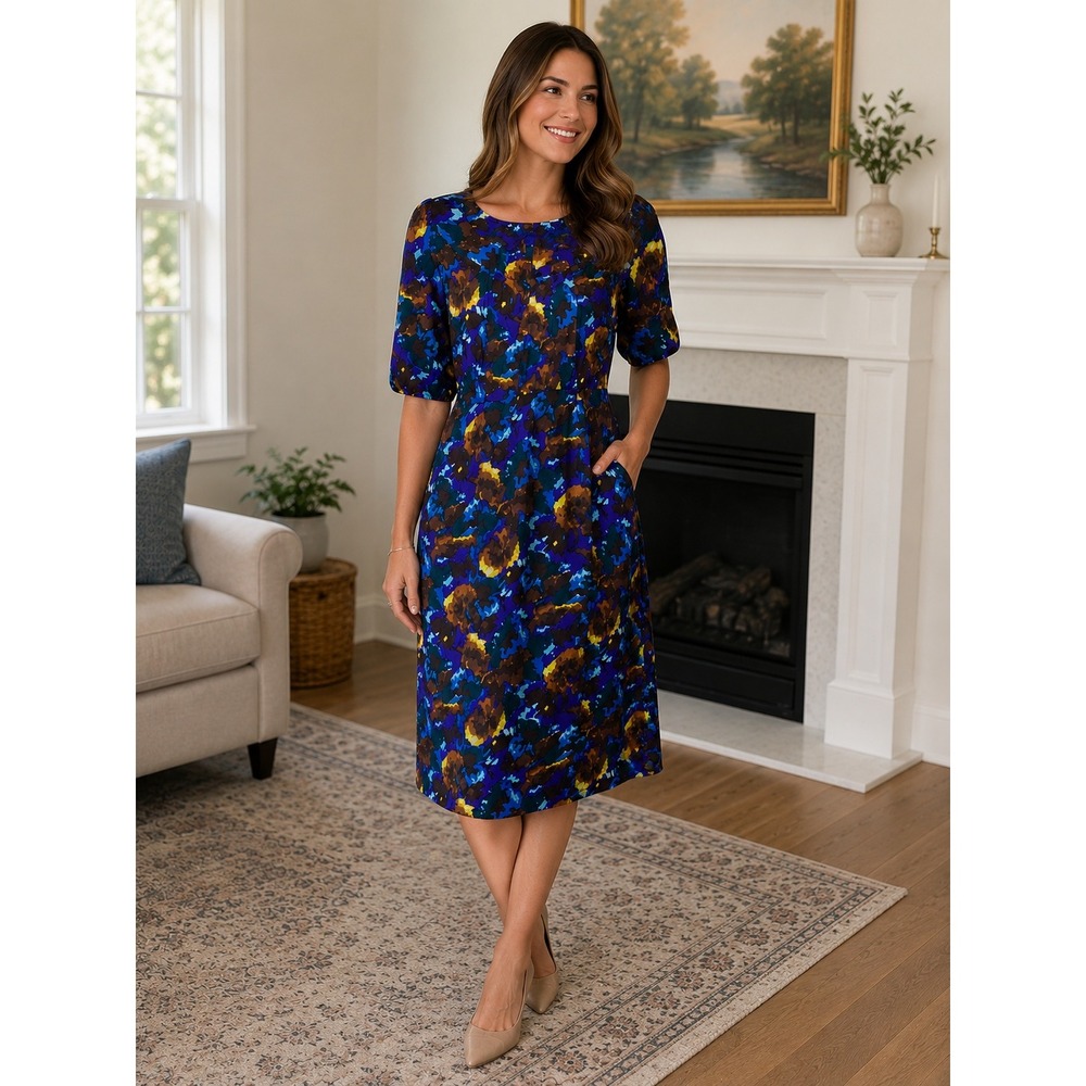 Boden Womens Silk Blend Dress Sz 6L Maximalist Modest Dopamine Church